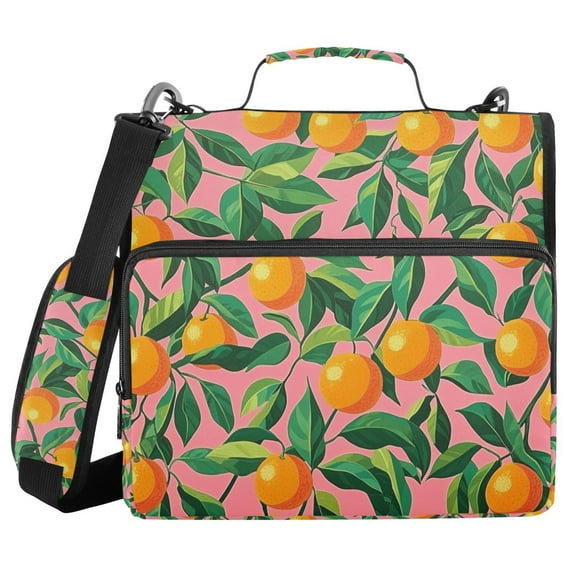 FORMRS Zipper Binder with Shoulder Strap 1.5-inch Ring 500 Sheet Capacity File Bag, Pink Oranges