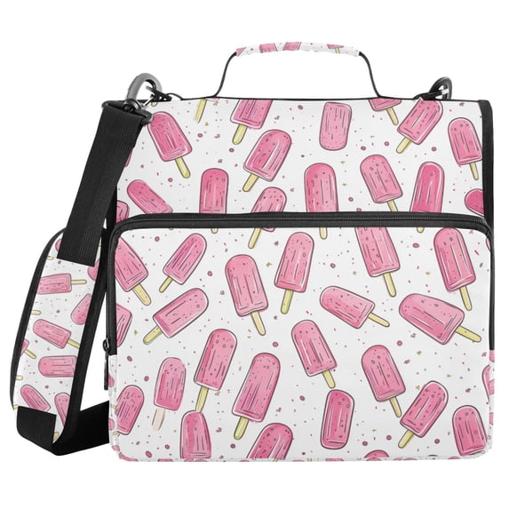 FORMRS Zipper Binder with Shoulder Strap 2-inch Ring 500 Sheet Capacity File Bag, Pink Popsicle Pattern