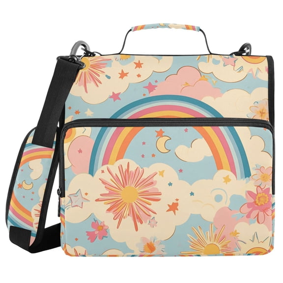 FORMRS Zipper Binder with Shoulder Strap 2-inch Ring 500 Sheet Capacity File Bag, Pink Retro Sun