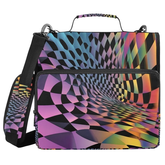 FORMRS Zipper Binder with Shoulder Strap 1.5-inch Ring 500 Sheet Capacity File Bag, Pink Wavy Plaid