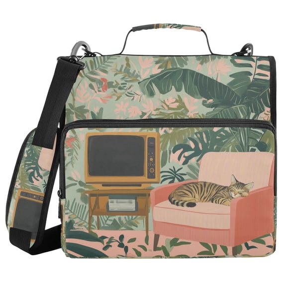 FORMRS Zipper Binder with Shoulder Strap 2-inch Ring 500 Sheet Capacity File Bag, Pink and Green Cat