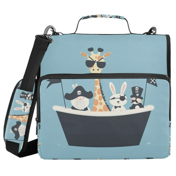 FORMRS Zipper Binder with Shoulder Strap 1.5-inch Ring 500 Sheet Capacity File Bag, Pirate Animals