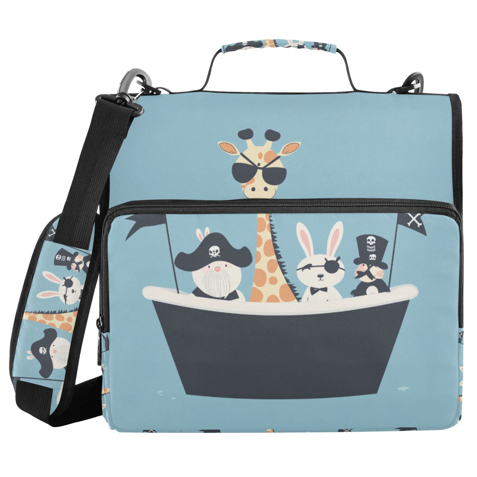 FORMRS Zipper Binder with Shoulder Strap 2-inch Ring 500 Sheet Capacity File Bag, Pirate Animals