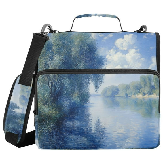 FORMRS Zipper Binder with Shoulder Strap 1.5-inch Ring 500 Sheet Capacity File Bag, Plants and River