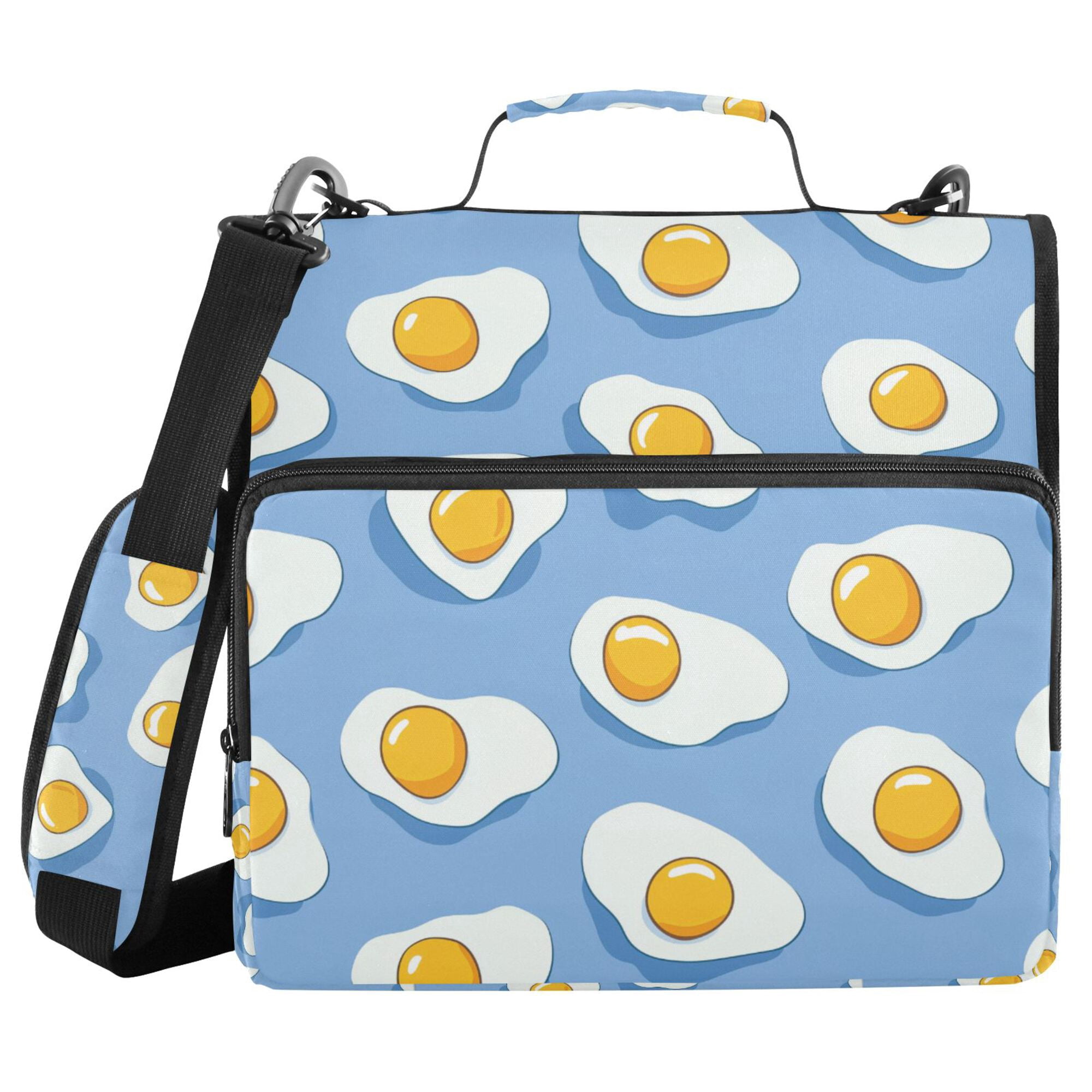 FORMRS Zipper Binder with Shoulder Strap 2-inch Ring 500 Sheet Capacity File Bag, Playful Fried Eggs