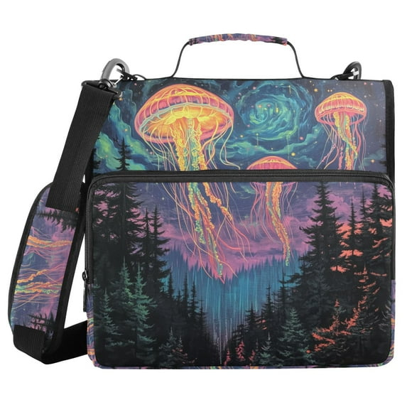 FORMRS Zipper Binder with Shoulder Strap 1.5-inch Ring 500 Sheet Capacity File Bag, Psychedelic Jellyfish