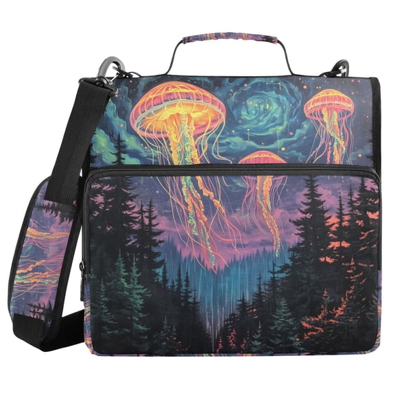FORMRS Zipper Binder with Shoulder Strap 2-inch Ring 500 Sheet Capacity File Bag, Psychedelic Jellyfish