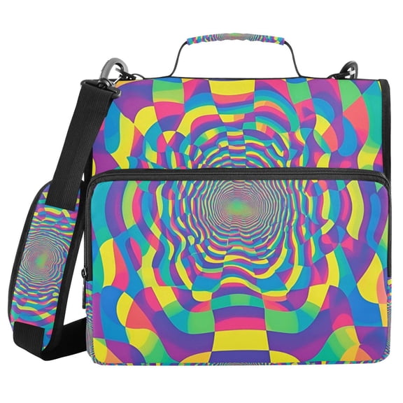 FORMRS Zipper Binder with Shoulder Strap 2-inch Ring 500 Sheet Capacity File Bag, Psychedelic Pattern