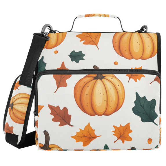 FORMRS Zipper Binder with Shoulder Strap 2-inch Ring 500 Sheet Capacity File Bag, Pumpkins Pattern