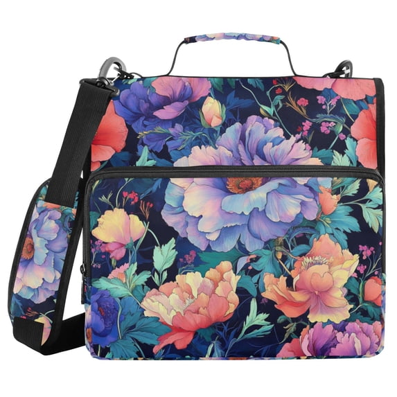 FORMRS Zipper Binder with Shoulder Strap 2-inch Ring 500 Sheet Capacity File Bag, Puprle Ethereal Floral Harmony
