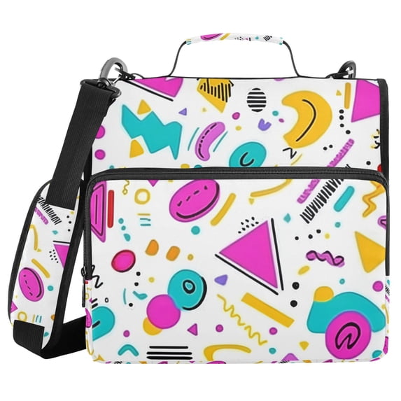 FORMRS Zipper Binder with Shoulder Strap 2-inch Ring 500 Sheet Capacity File Bag, Purple Abstract Shapes