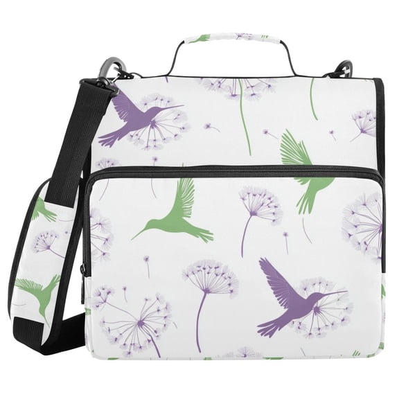 FORMRS Zipper Binder with Shoulder Strap 2-inch Ring 500 Sheet Capacity File Bag, Purple Birds