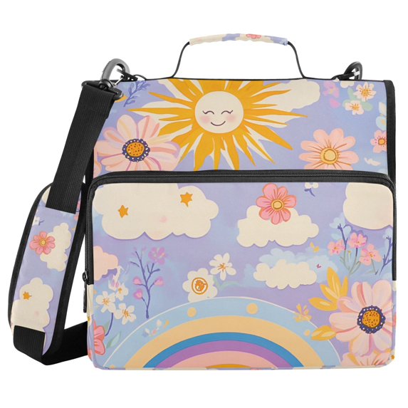 FORMRS Zipper Binder with Shoulder Strap 2-inch Ring 500 Sheet Capacity File Bag, Purple Clouds
