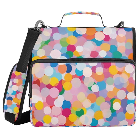 FORMRS Zipper Binder with Shoulder Strap 2-inch Ring 500 Sheet Capacity File Bag, Purple Colorful Circles