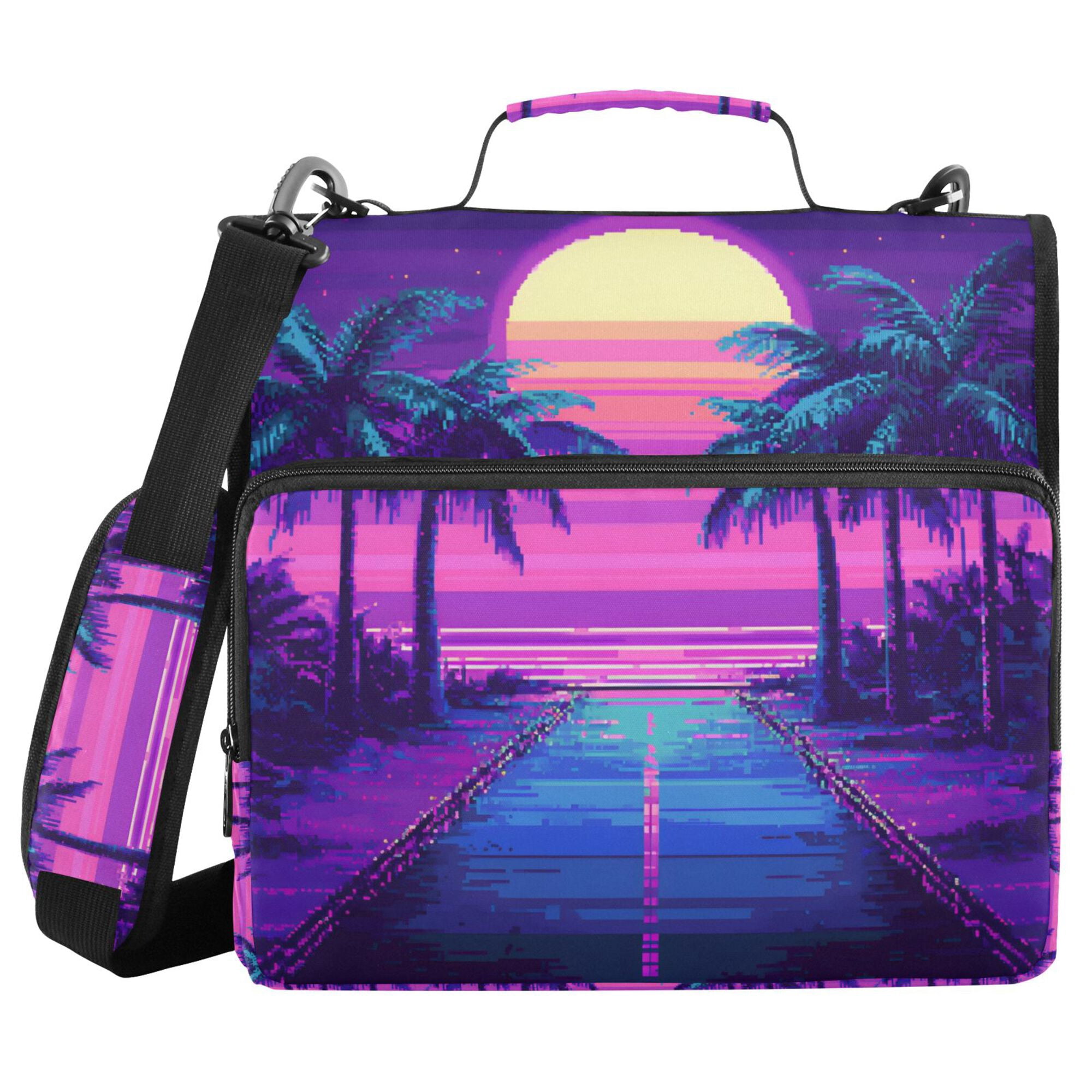 FORMRS Zipper Binder with Shoulder Strap 2-inch Ring 500 Sheet Capacity File Bag, Purple Digital Art