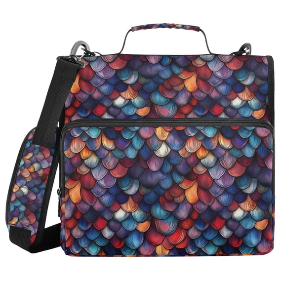 FORMRS Zipper Binder with Shoulder Strap 2-inch Ring 500 Sheet Capacity File Bag, Purple Dragon Scales Pattern
