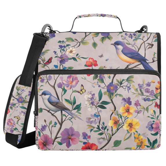 FORMRS Zipper Binder with Shoulder Strap 2-inch Ring 500 Sheet Capacity File Bag, Purple Floral Pattern