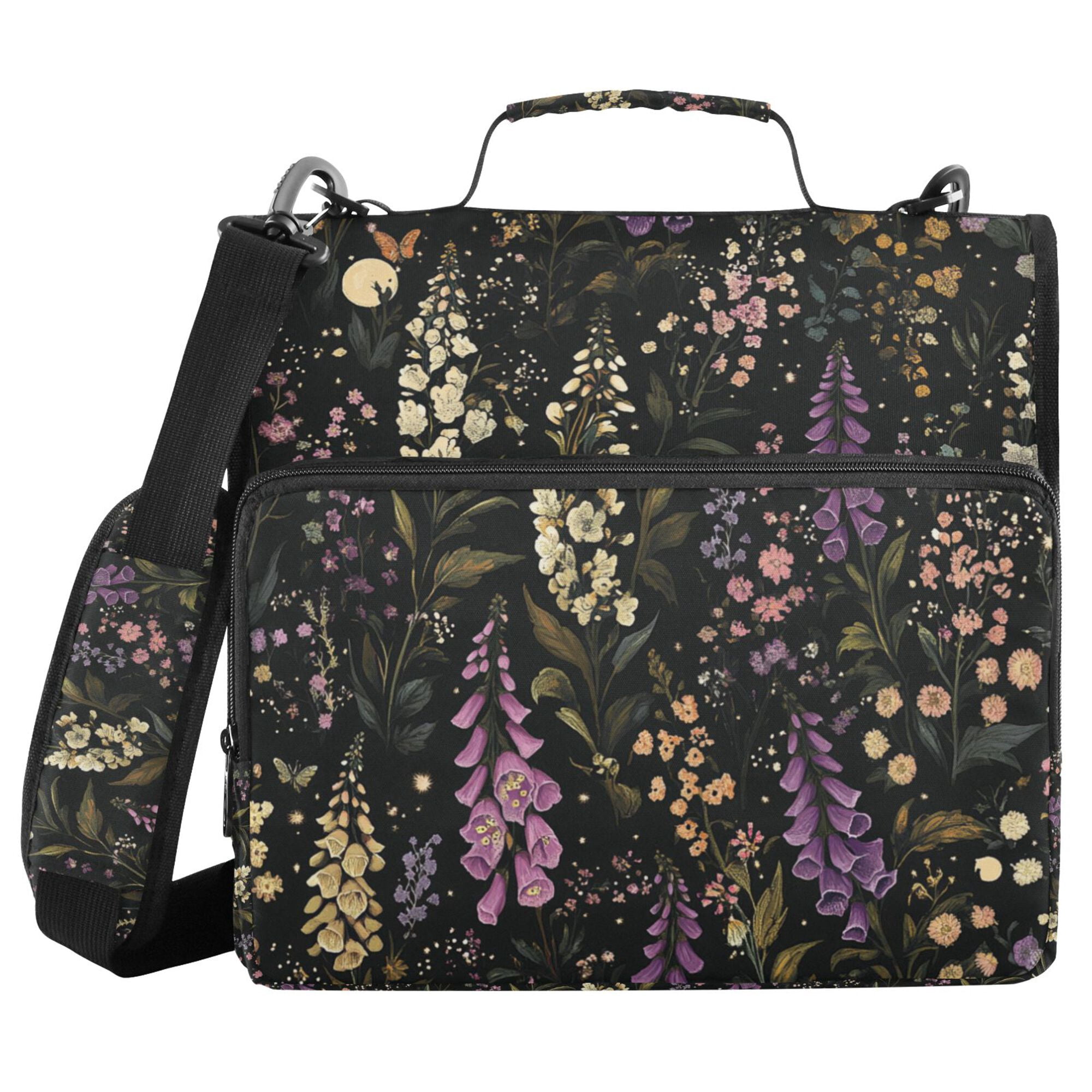 FORMRS Zipper Binder with Shoulder Strap 2-inch Ring 500 Sheet Capacity File Bag, Purple Floral Pattern