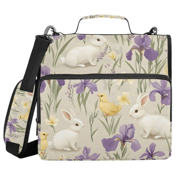 FORMRS Zipper Binder with Shoulder Strap 1.5-inch Ring 500 Sheet Capacity File Bag, Purple Floral Rabbit