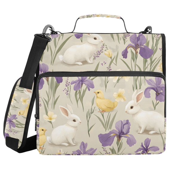 FORMRS Zipper Binder with Shoulder Strap 2-inch Ring 500 Sheet Capacity File Bag, Purple Floral Rabbit