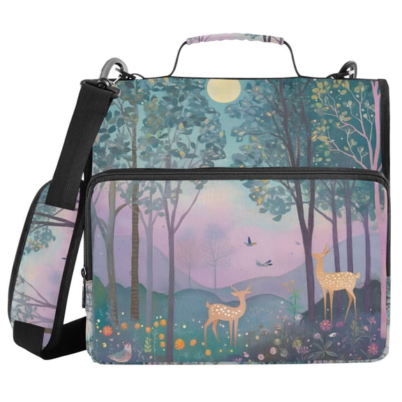 FORMRS Zipper Binder with Shoulder Strap 2-inch Ring 500 Sheet Capacity File Bag, Purple Forest Scene