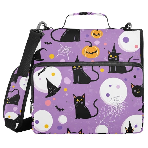 FORMRS Zipper Binder with Shoulder Strap 2-inch Ring 500 Sheet Capacity File Bag, Purple Halloween Pattern