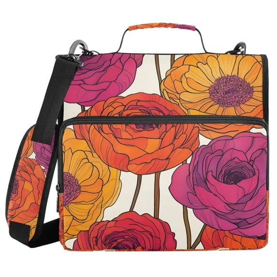 FORMRS Zipper Binder with Shoulder Strap 2-inch Ring 500 Sheet Capacity File Bag, Purple Hand Drawn Floral