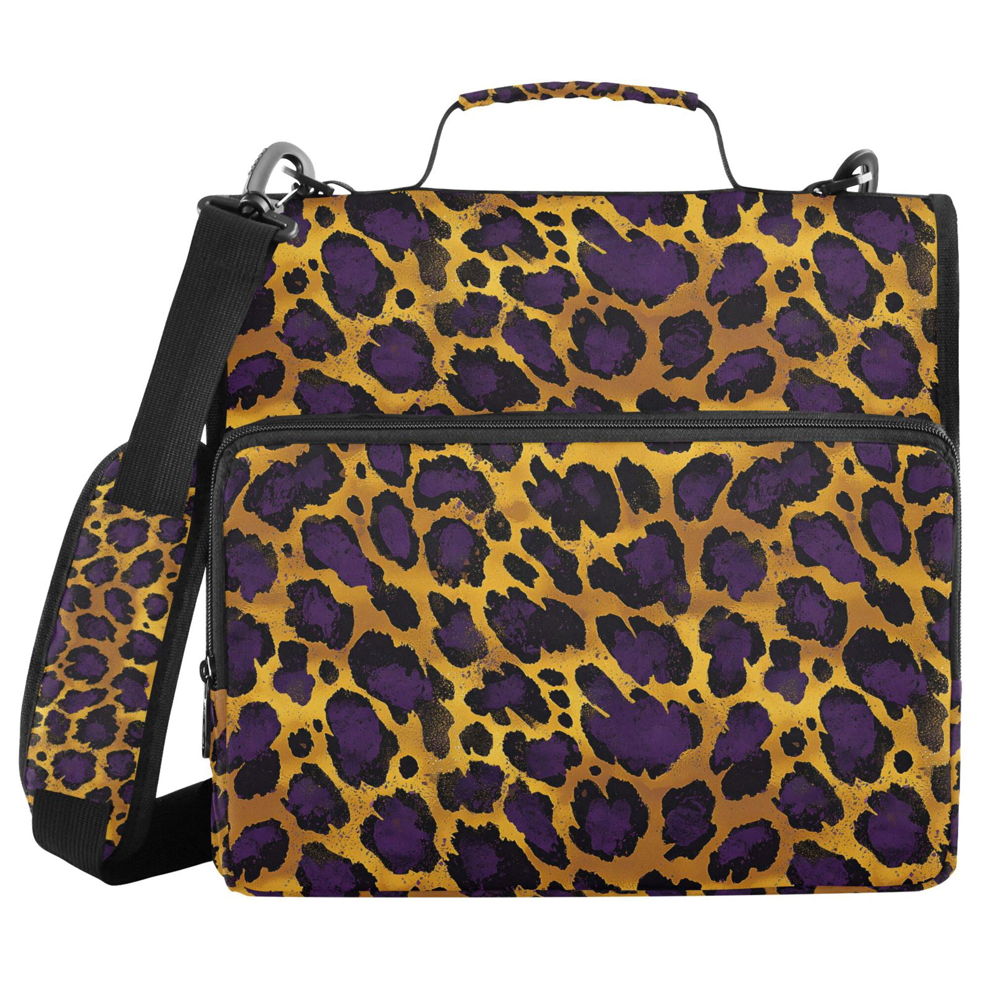 FORMRS Zipper Binder with Shoulder Strap 2-inch Ring 500 Sheet Capacity File Bag, Purple Leopard Print
