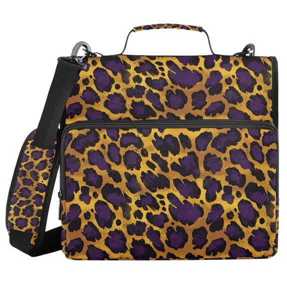 FORMRS Zipper Binder with Shoulder Strap 2-inch Ring 500 Sheet Capacity File Bag, Purple Leopard Print