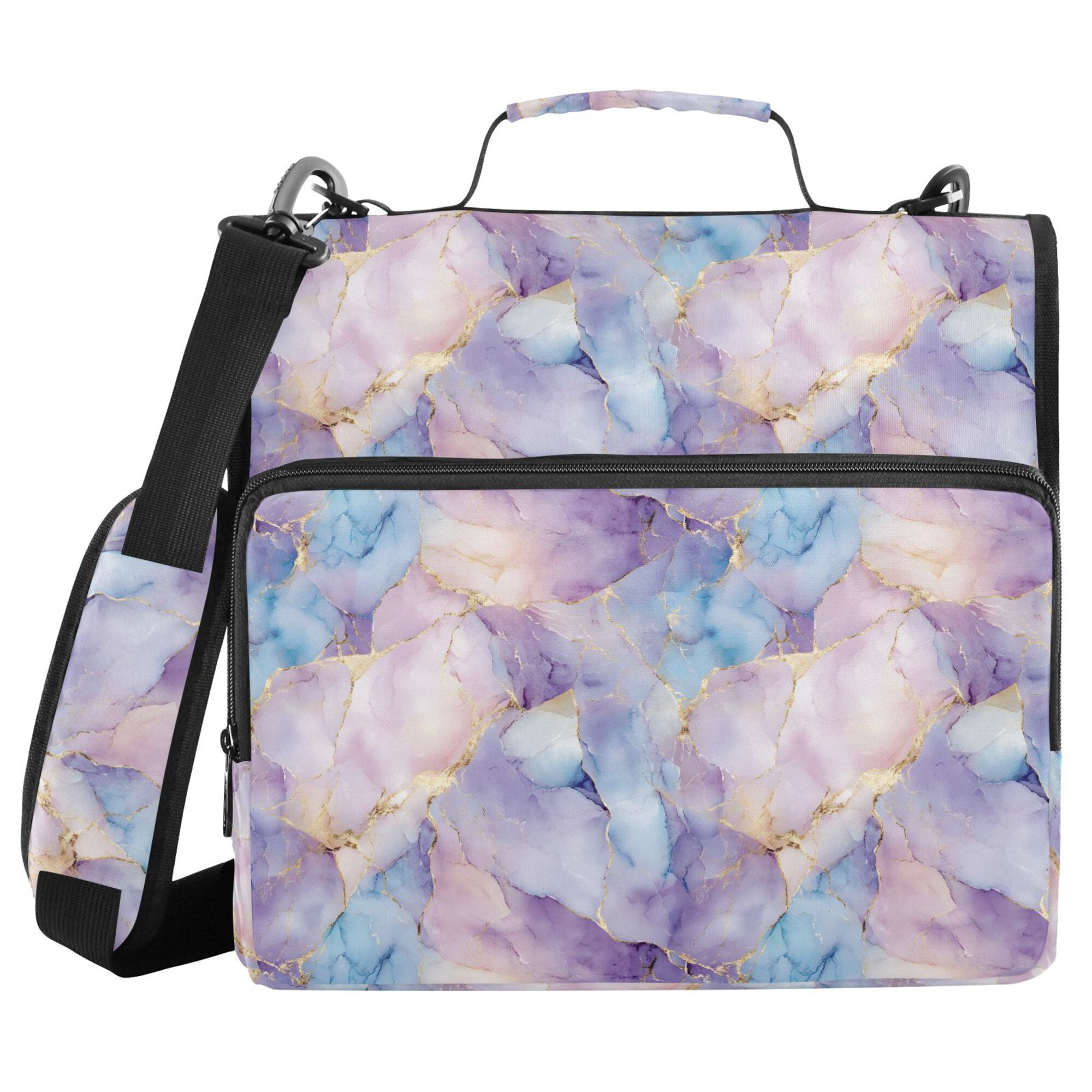 FORMRS Zipper Binder with Shoulder Strap 2-inch Ring 500 Sheet Capacity File Bag, Purple Marble Pattern