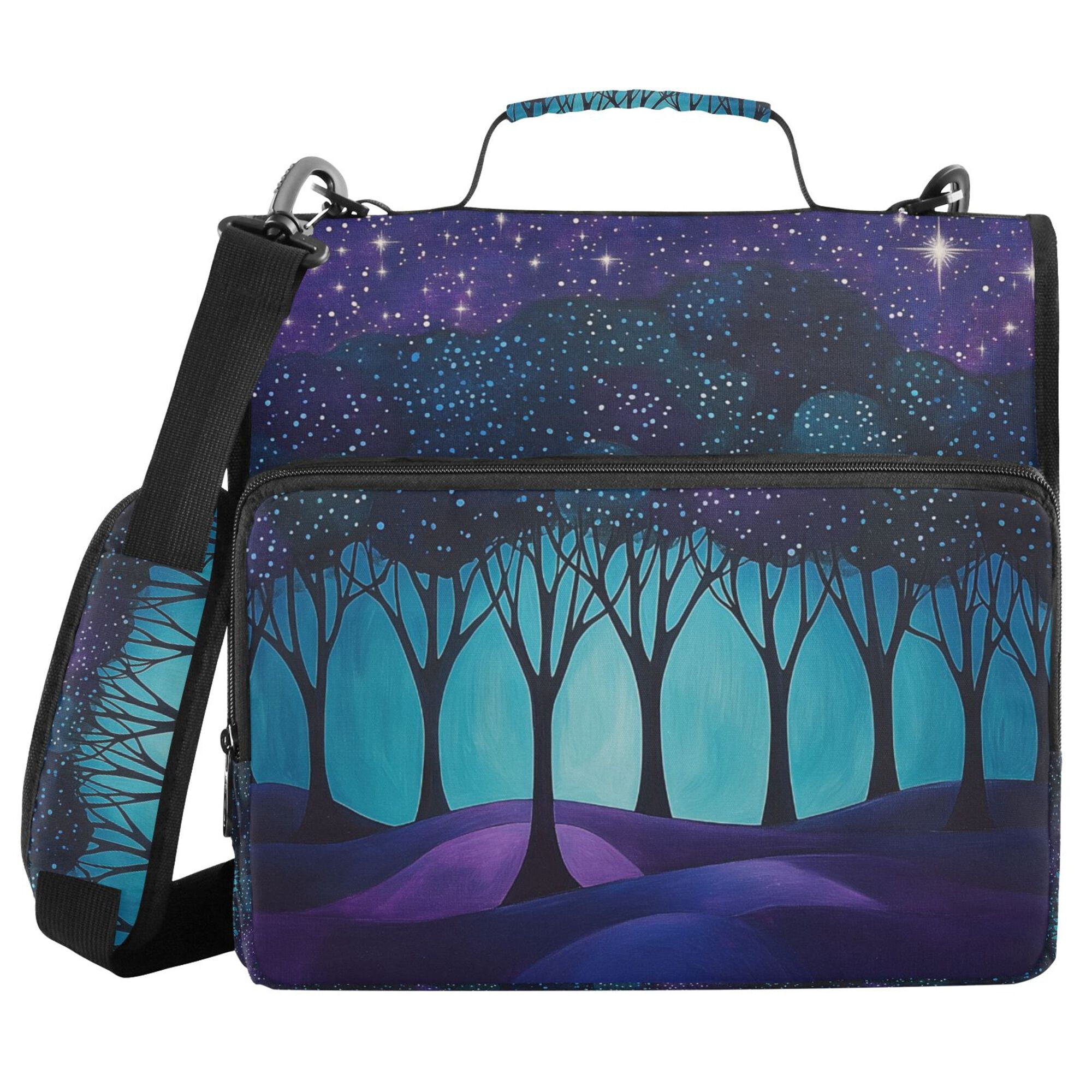 FORMRS Zipper Binder with Shoulder Strap 2-inch Ring 500 Sheet Capacity File Bag, Purple Moonlight Forest