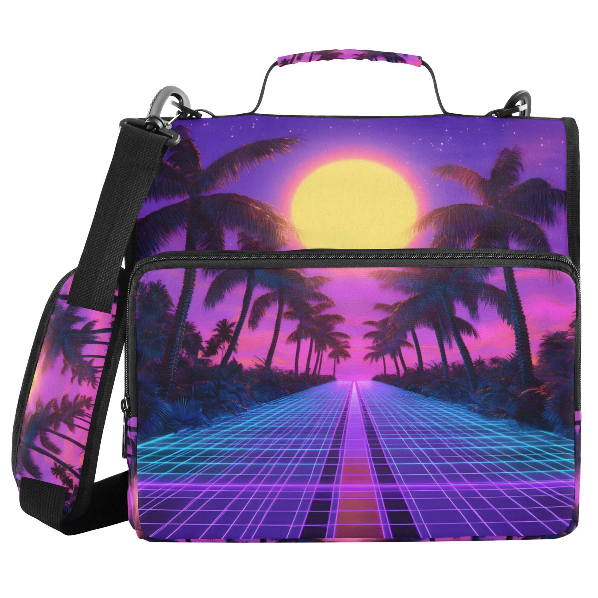 FORMRS Zipper Binder with Shoulder Strap 2-inch Ring 500 Sheet Capacity File Bag, Purple Neon Road