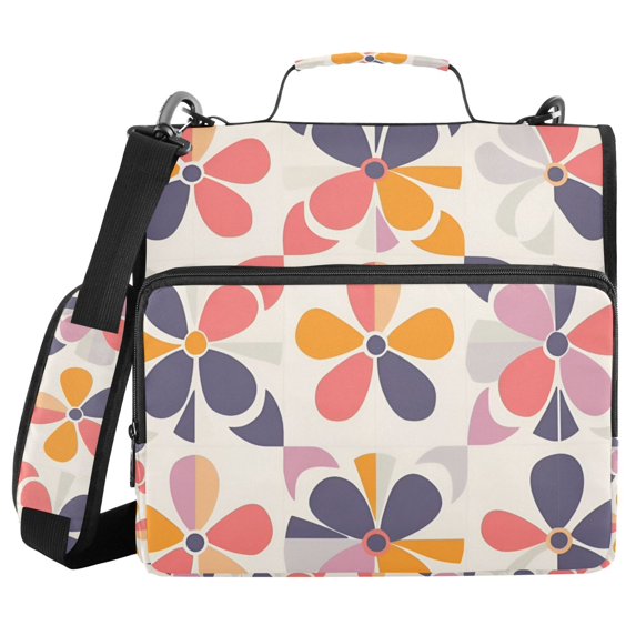 FORMRS Zipper Binder with Shoulder Strap 2-inch Ring 500 Sheet Capacity File Bag, Purple Retro Flower