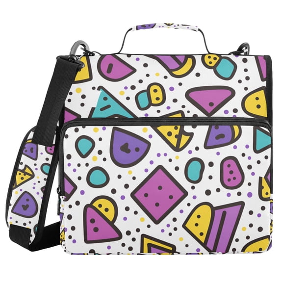 FORMRS Zipper Binder with Shoulder Strap 2-inch Ring 500 Sheet Capacity File Bag, Purple Retro Pattern