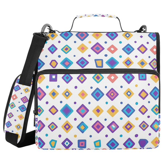 FORMRS Zipper Binder with Shoulder Strap 2-inch Ring 500 Sheet Capacity File Bag, Purple Retro Shapes
