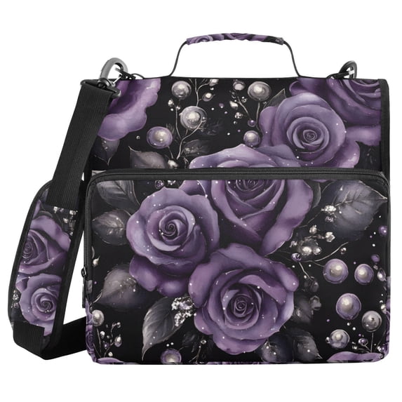 FORMRS Zipper Binder with Shoulder Strap 2-inch Ring 500 Sheet Capacity File Bag, Purple Roses