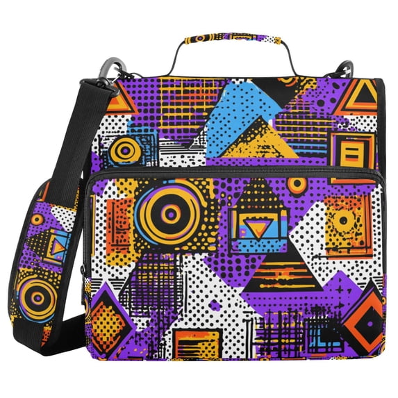 FORMRS Zipper Binder with Shoulder Strap 2-inch Ring 500 Sheet Capacity File Bag, Purple Simple Triangles