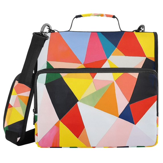 FORMRS Zipper Binder with Shoulder Strap 2-inch Ring 500 Sheet Capacity File Bag, Purple Triangles