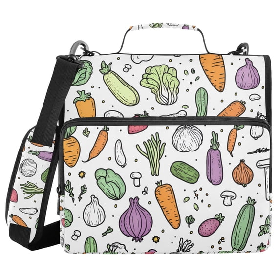 FORMRS Zipper Binder with Shoulder Strap 2-inch Ring 500 Sheet Capacity File Bag, Purple Vegetables Pattern