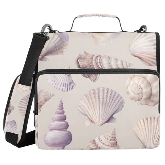 FORMRS Zipper Binder with Shoulder Strap 2-inch Ring 500 Sheet Capacity File Bag, Purple Watercolor Seashells