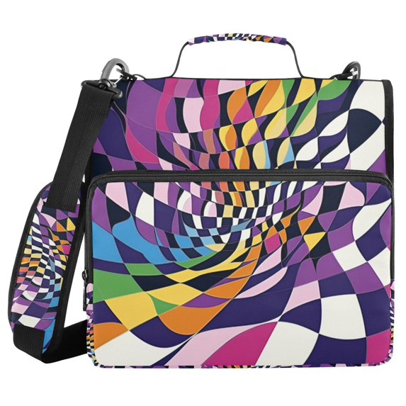 FORMRS Zipper Binder with Shoulder Strap 2-inch Ring 500 Sheet Capacity File Bag, Purple Wavy Plaid