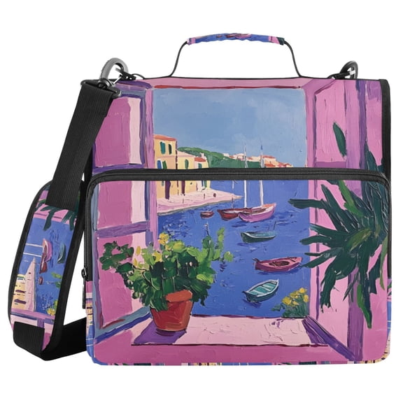 FORMRS Zipper Binder with Shoulder Strap 2-inch Ring 500 Sheet Capacity File Bag, Purple Window Scene
