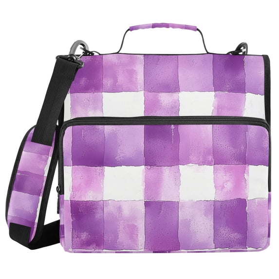 FORMRS Zipper Binder with Shoulder Strap 2-inch Ring 500 Sheet Capacity File Bag, Purple and White Pattern
