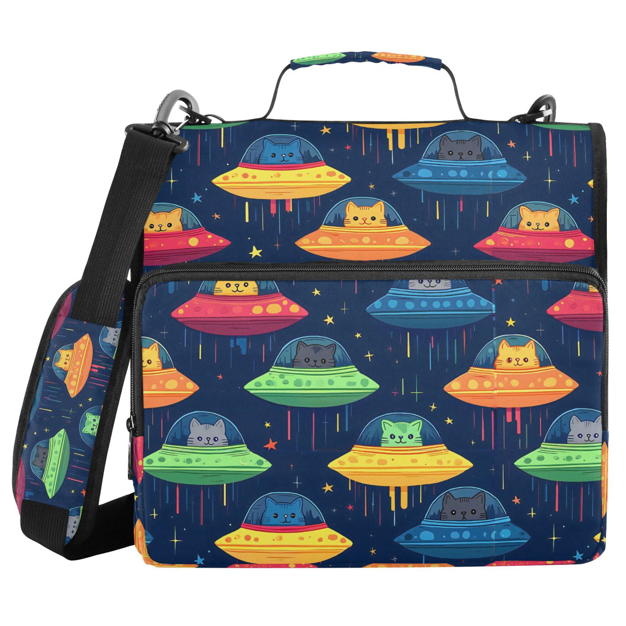 FORMRS Zipper Binder with Shoulder Strap 2-inch Ring 500 Sheet Capacity File Bag, Rainbow Space Cat