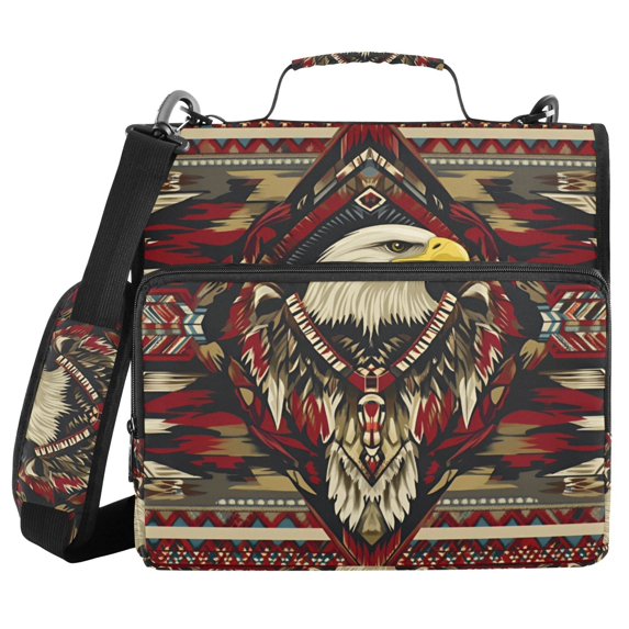 FORMRS Zipper Binder with Shoulder Strap 2-inch Ring 500 Sheet Capacity File Bag, Red Abstract Eagle