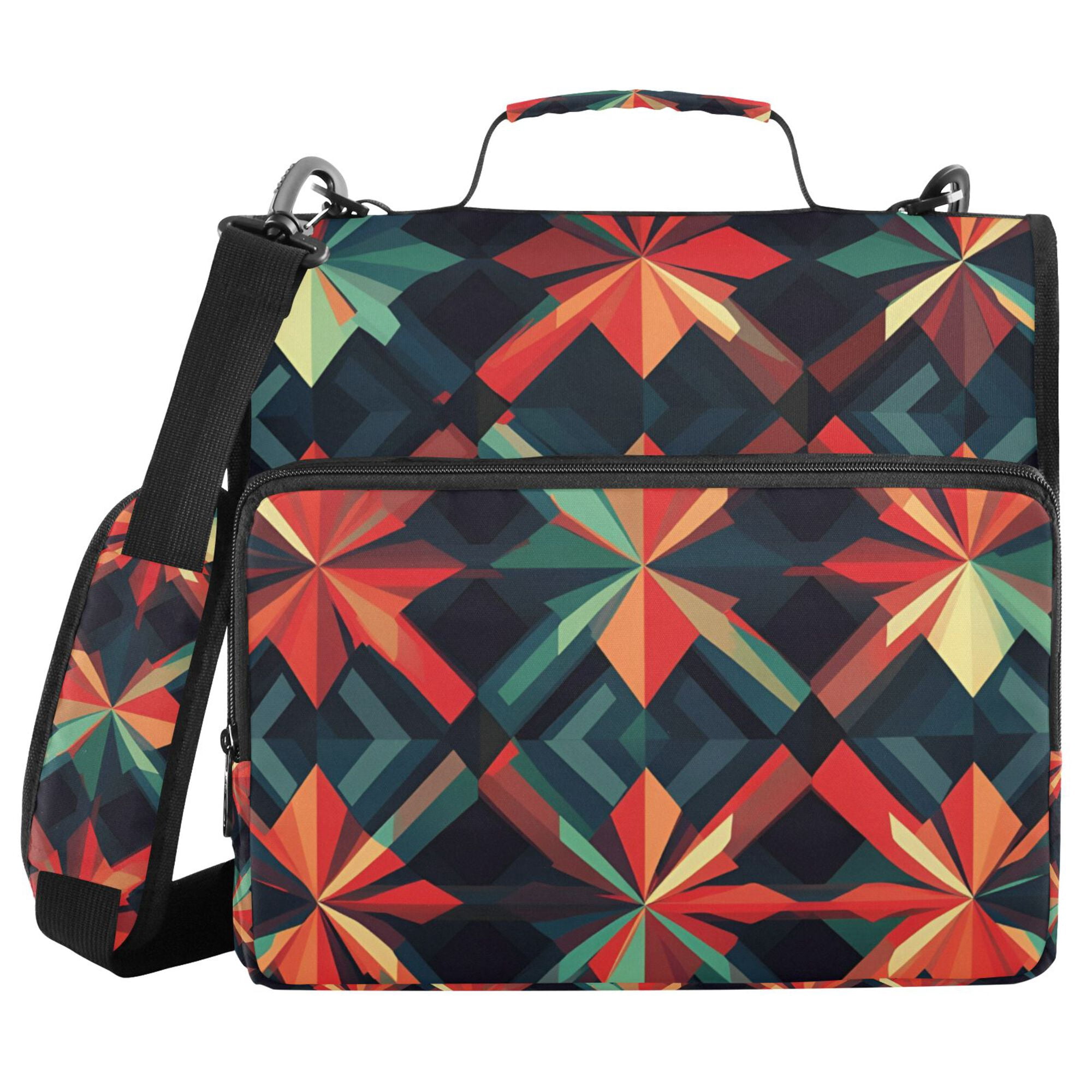 FORMRS Zipper Binder with Shoulder Strap 2-inch Ring 500 Sheet Capacity File Bag, Red Abstract