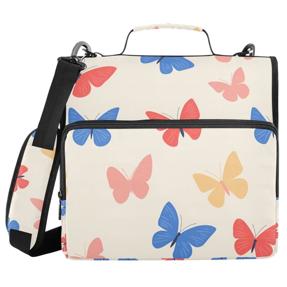 FORMRS Zipper Binder with Shoulder Strap 2-inch Ring 500 Sheet Capacity File Bag, Red Butterflies