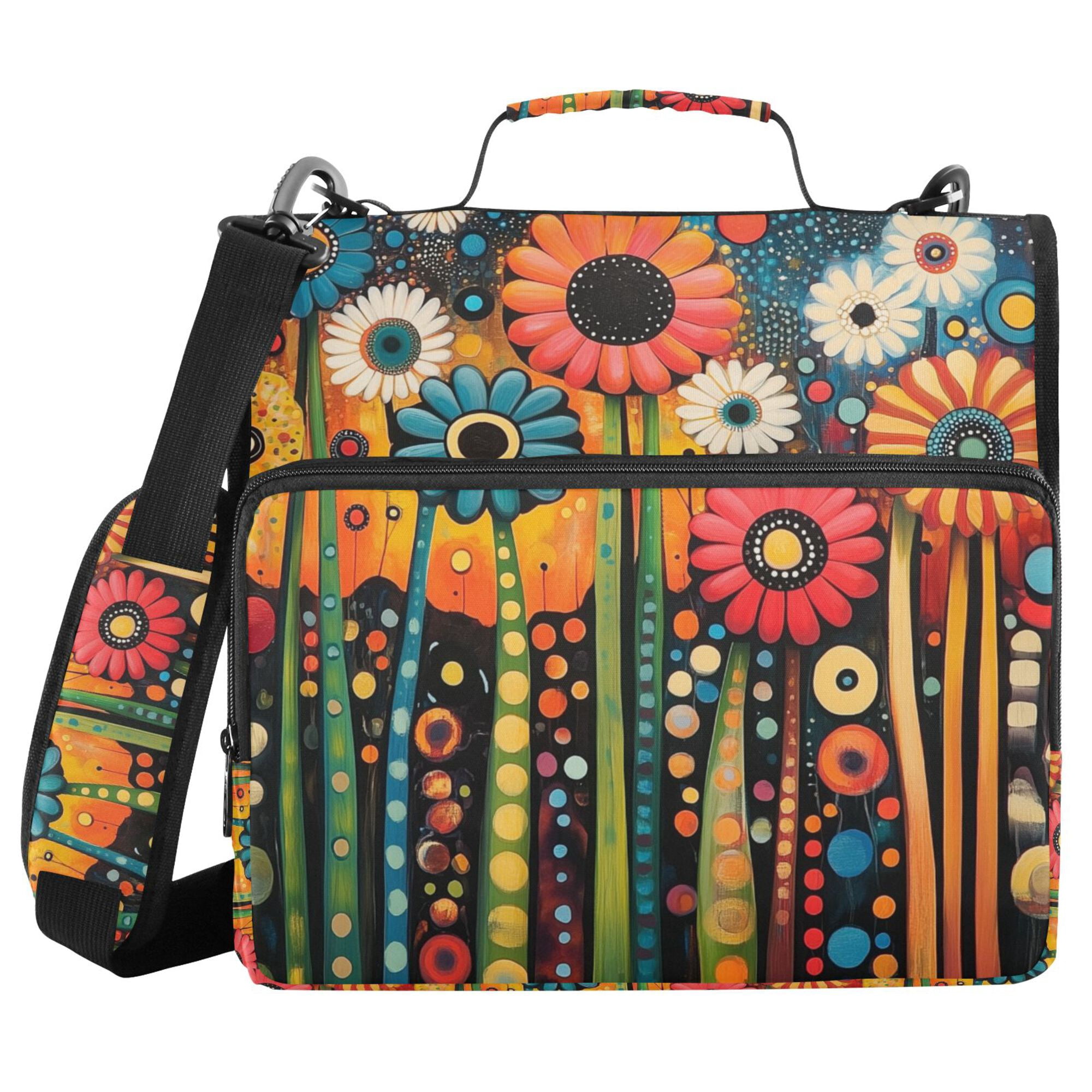 FORMRS Zipper Binder with Shoulder Strap 2-inch Ring 500 Sheet Capacity File Bag, Red Colorful Flowers with Dots