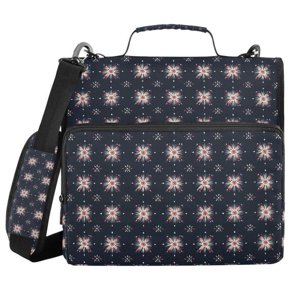 FORMRS Zipper Binder with Shoulder Strap 2-inch Ring 500 Sheet Capacity File Bag, Red Fireworks Pattern