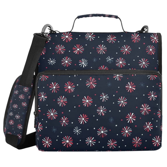 FORMRS Zipper Binder with Shoulder Strap 2-inch Ring 500 Sheet Capacity File Bag, Red Fireworks Pattern